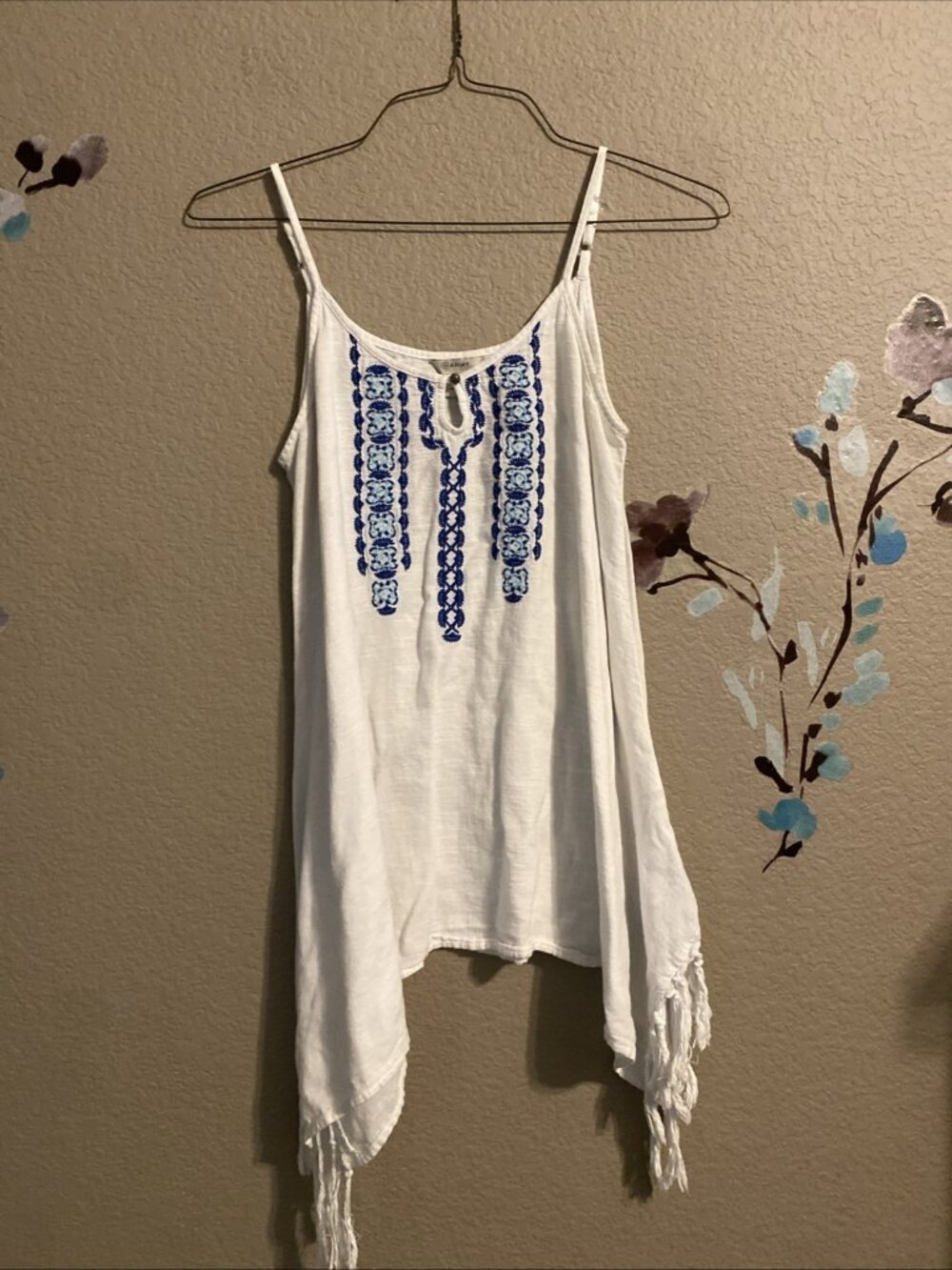 Ariat  Jordan Top Asymmetrical Fringe Embroidered Tank Festival Boho S White